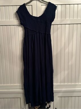 Women's Navy Blue Sleeveless Smocked Bodice Maxi Jumpsuit Romper Size XL